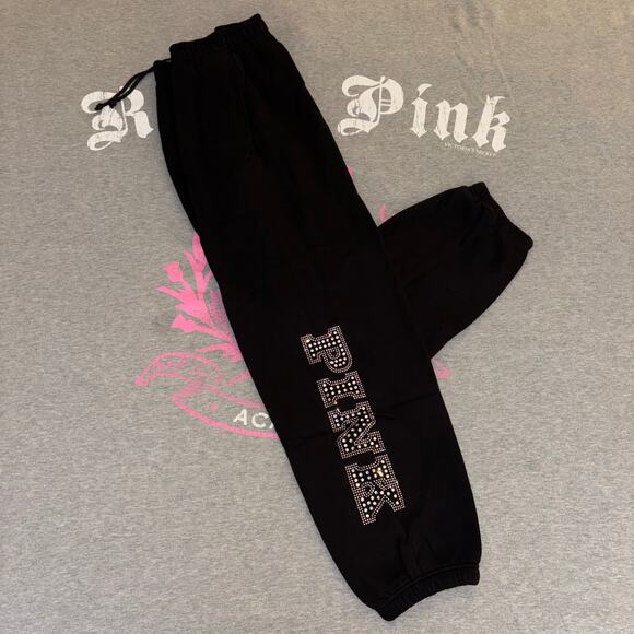 Victoria’s Secret PINK Pure Black Bling Limited Edition Fleece Sweatpants - SM - Picture 2 of 7